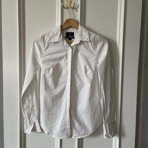 J Crew Slim White Button Down LS Top - XS 98% Organic Cotton